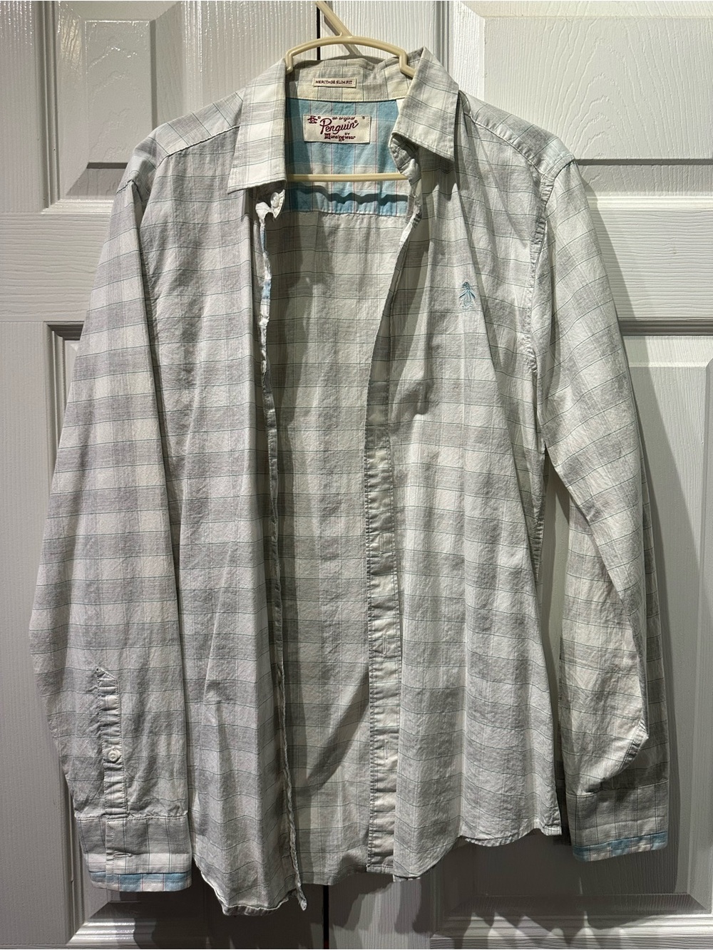 Original Penguin Men's Gray Plaid Long-Sleeve Button-Down Shirt